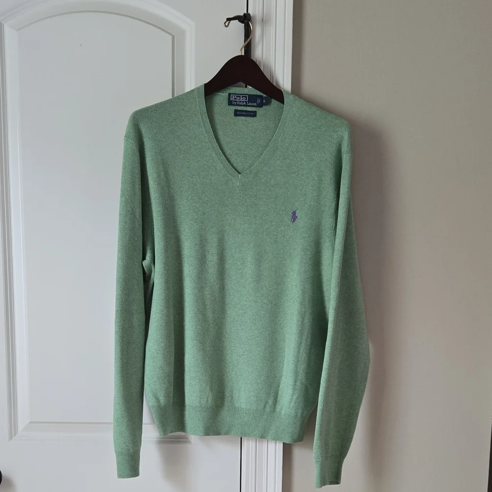 Polo by Ralph Lauren Men's Mint V-Neck Sweater 100% Pima Cotton Size L